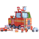 Wooden Fire Truck Parking Set - Kiddy Zone