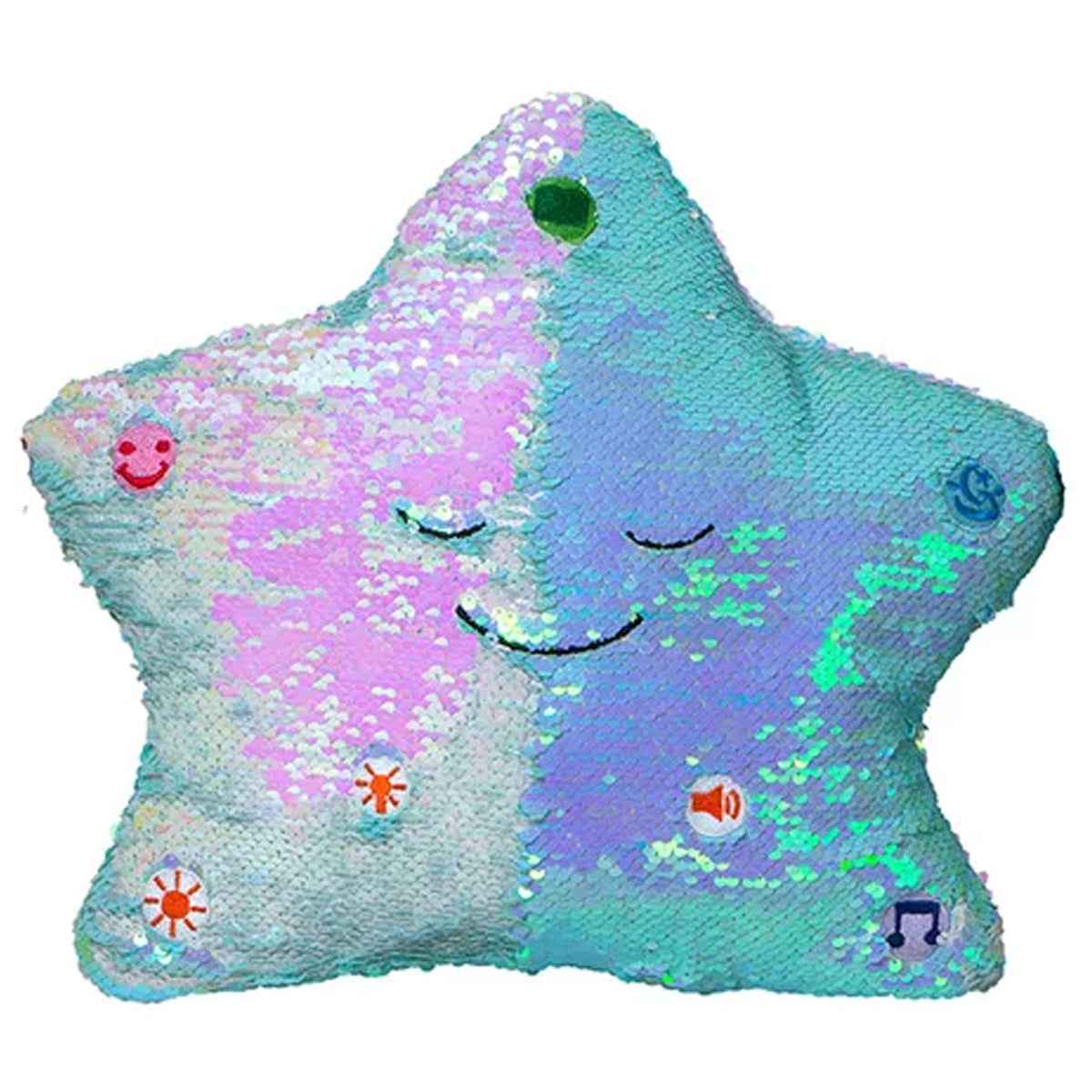 NEW My Dua Star Light & Sound Sequins Pillow (Light Blue / Pearl) - Kiddy Zone