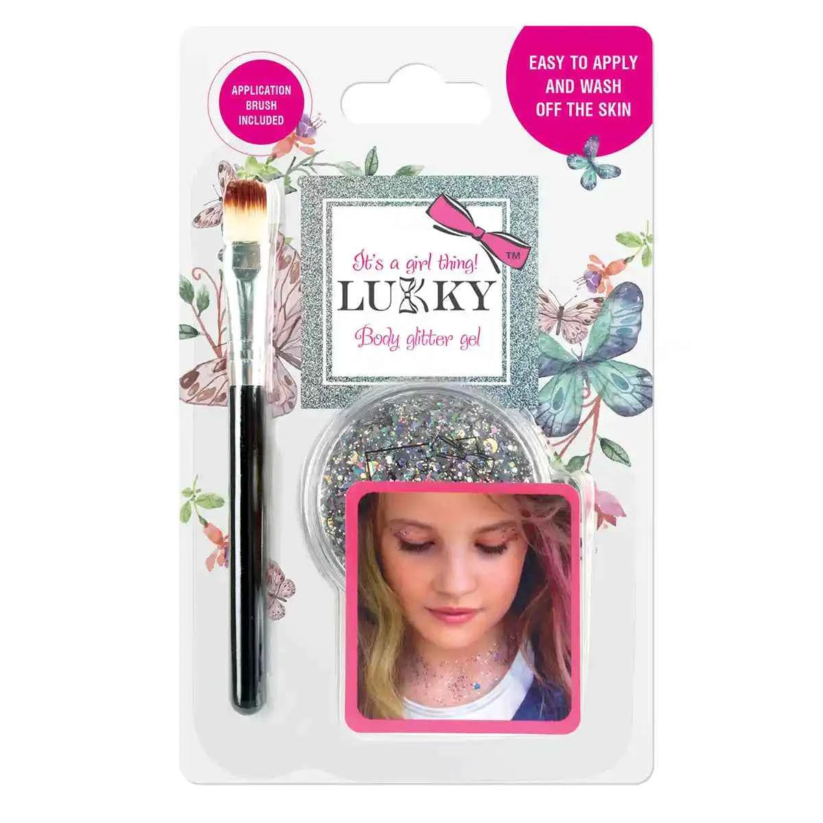 Lukky Body Glitter Gel w/ Brush 0.85 Fl.Oz. Silver - Kiddy Zone