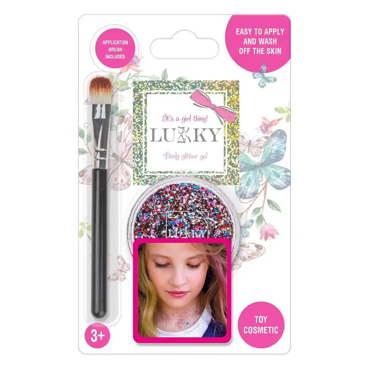 Lukky Body Glitter Gel w/ Brush 0.85 Fl.Oz. Color Mi