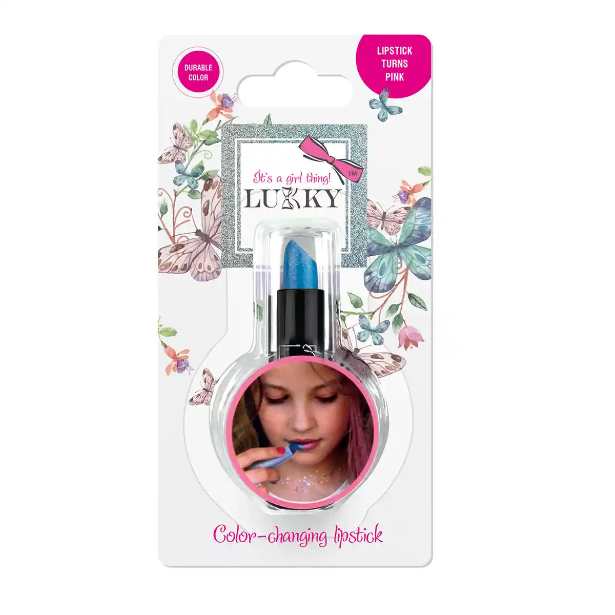 Lukky Lipstick Changing Turns Pink Base 0.12Oz Blue