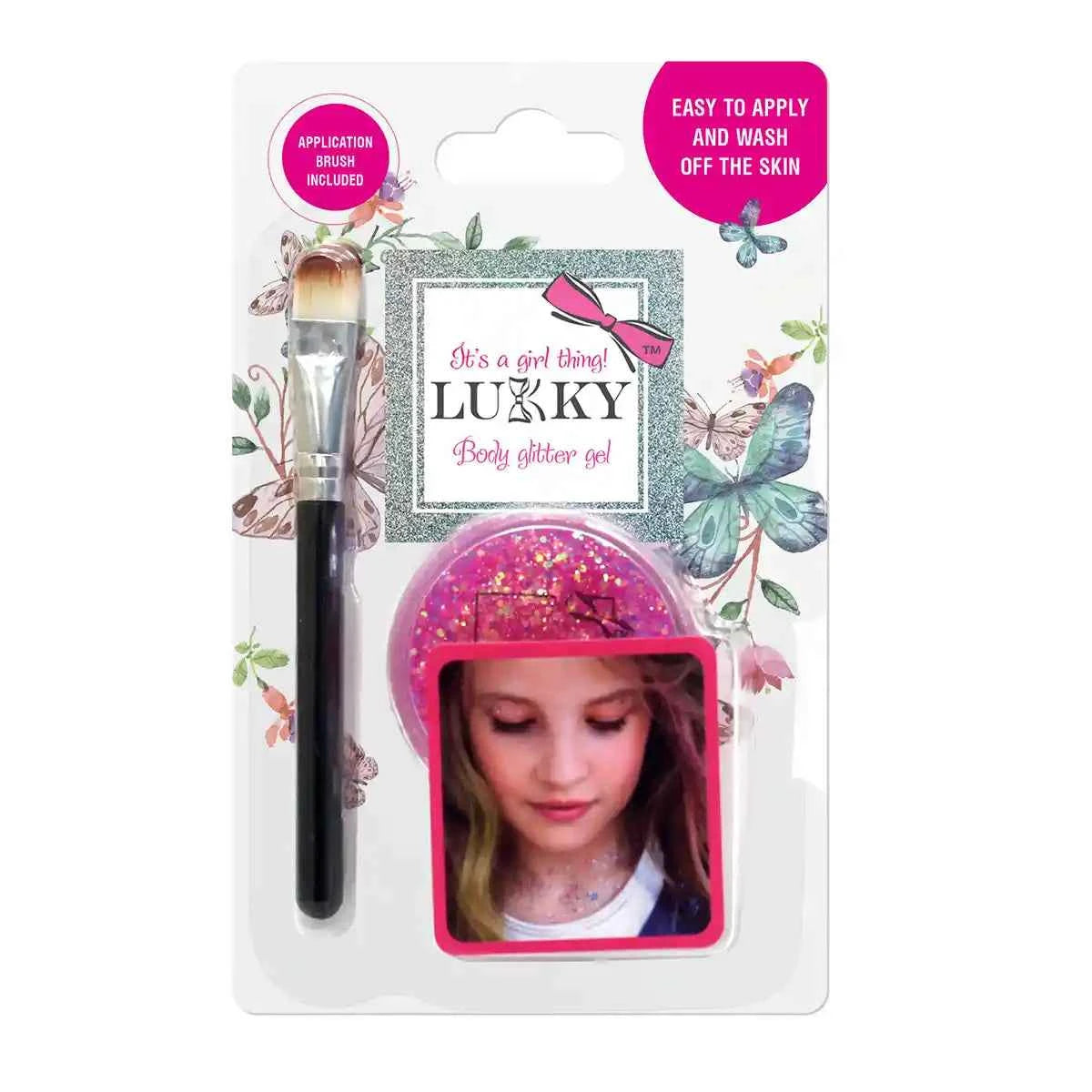 Lukky Body Glitter Gel w/ Brush 0.85 Fl.Oz. Pink - Kiddy Zone
