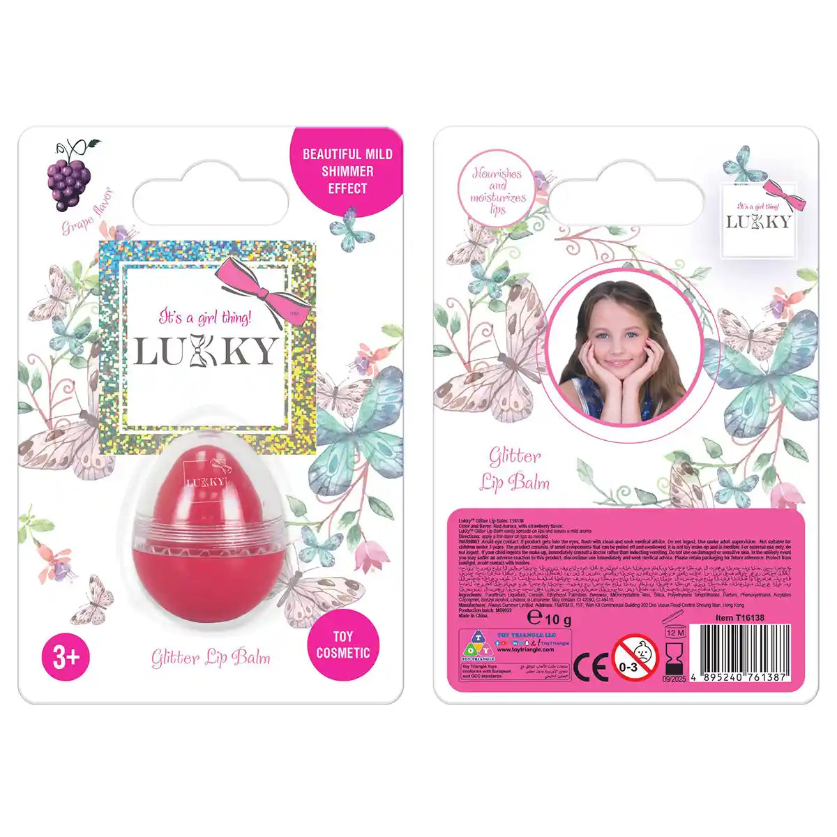 Lukky Lip Balm With Glitter، Egg-Shaped 0.35Oz، Red Aurora