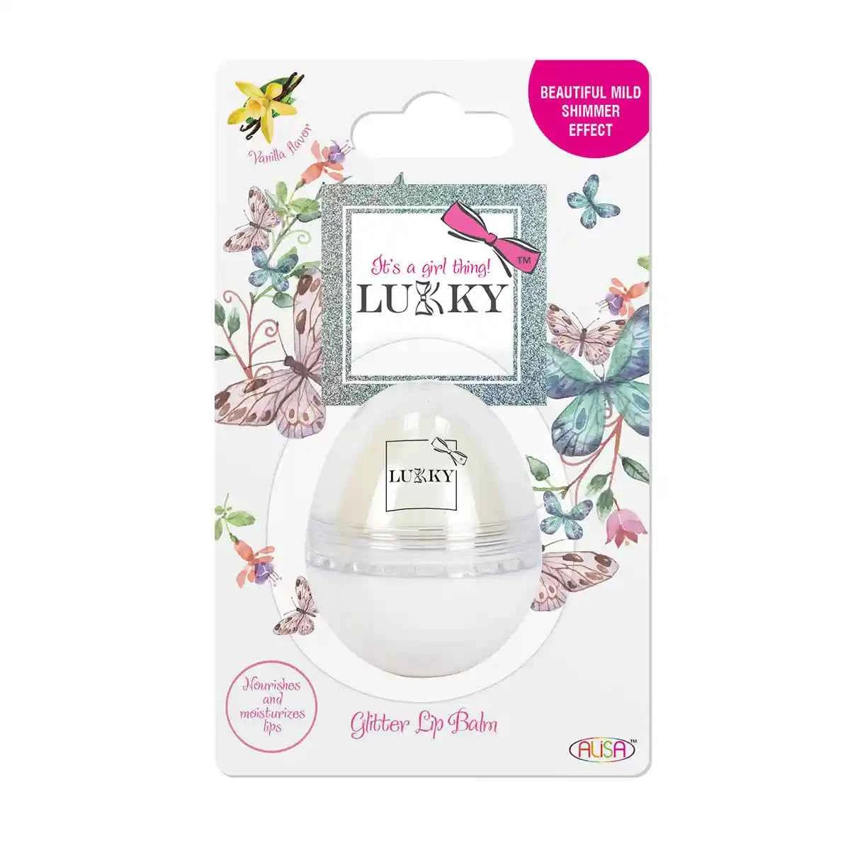 Lukky Lip Balm With Glitter, Egg-Shaped 0.35Oz, Shimmering Pearl - Kiddy Zone