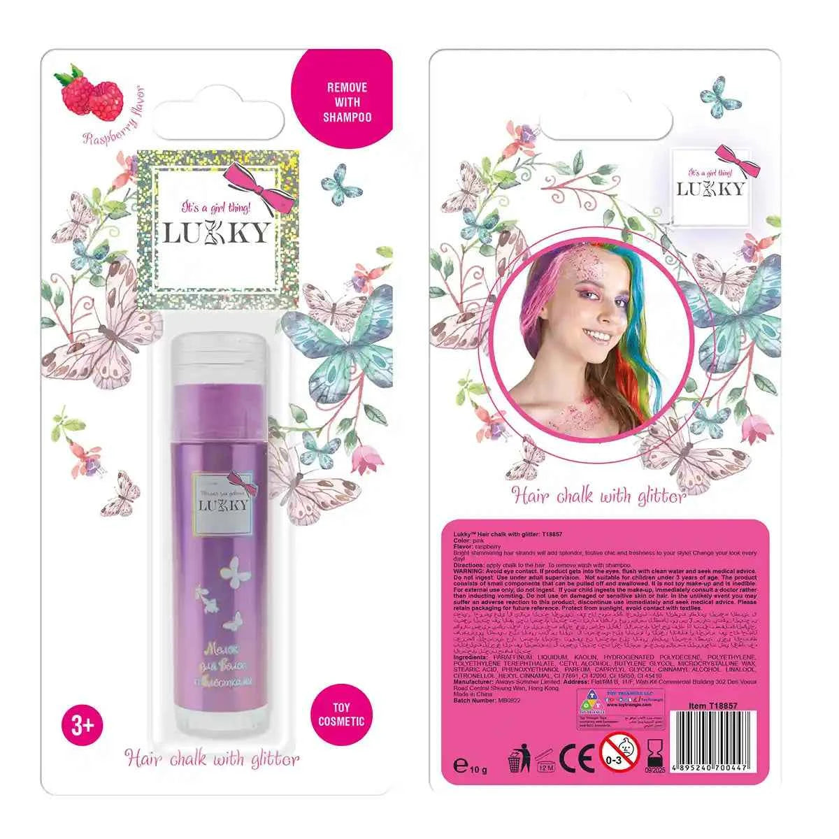 Lukky Hair Chalk w/ Glitter Raspberry Flavor Pink 10 G - Kiddy Zone