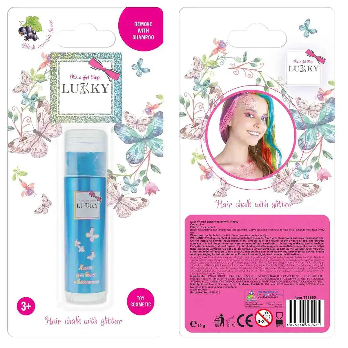 Lukky Hair Chalk w/ Glitter Black Currant Flavor Blue 10 G - Kiddy Zone