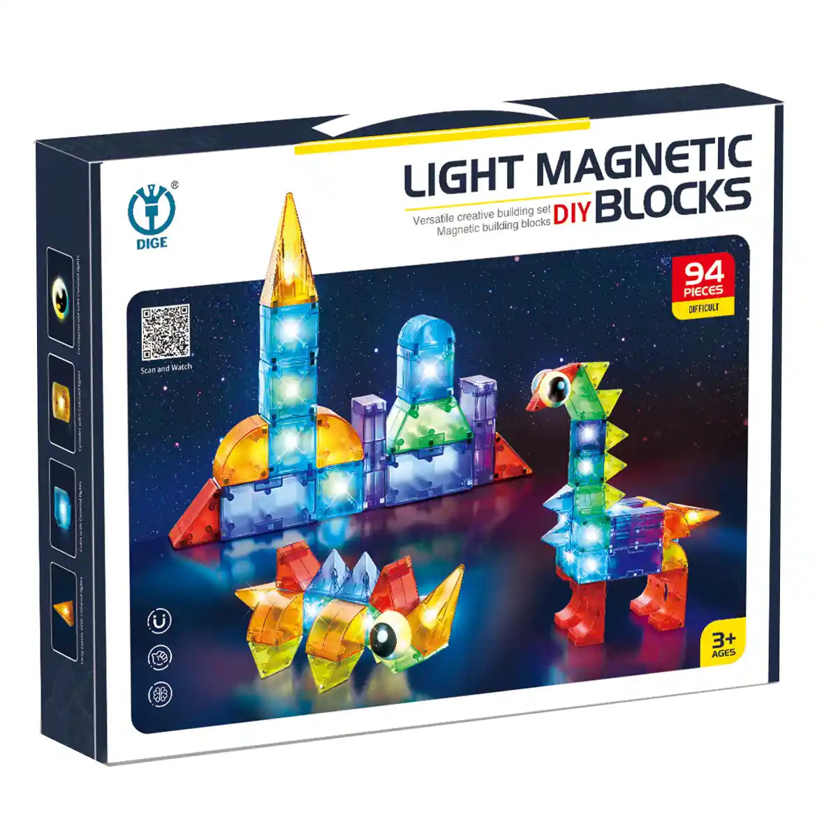 Puzzle Magnetic Building Blocks 94PCS Light Edition 3YRS+ - Kiddy Zone