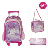 HELLO KITTY Trolley Bag 2 Main Compartments and 2 Side Pockets 16" W/ LUNCH BAG & PENCIL CASE