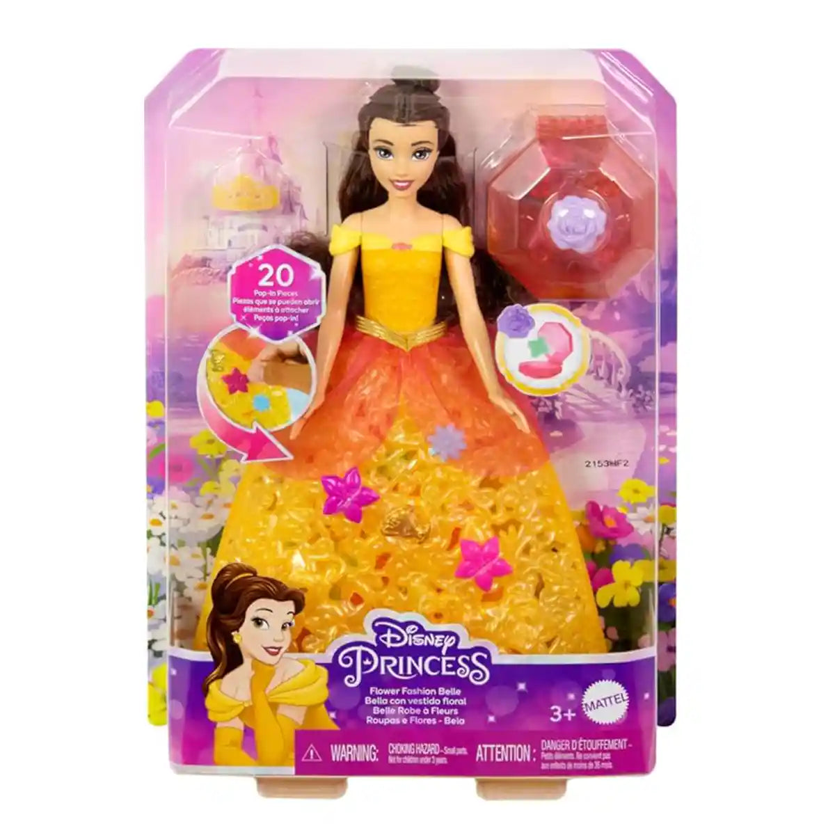 Disney Princess Flower Fashion Belle Doll With 20 Charms, Customizable Skirt & Storage Case - Kiddy Zone