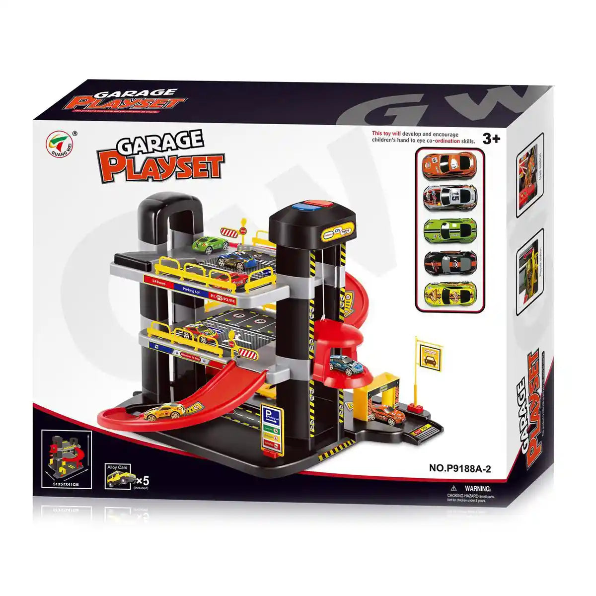 Electric Parking Lot with 5 Iron Cars, Sliding (55pcs) 3YRS+