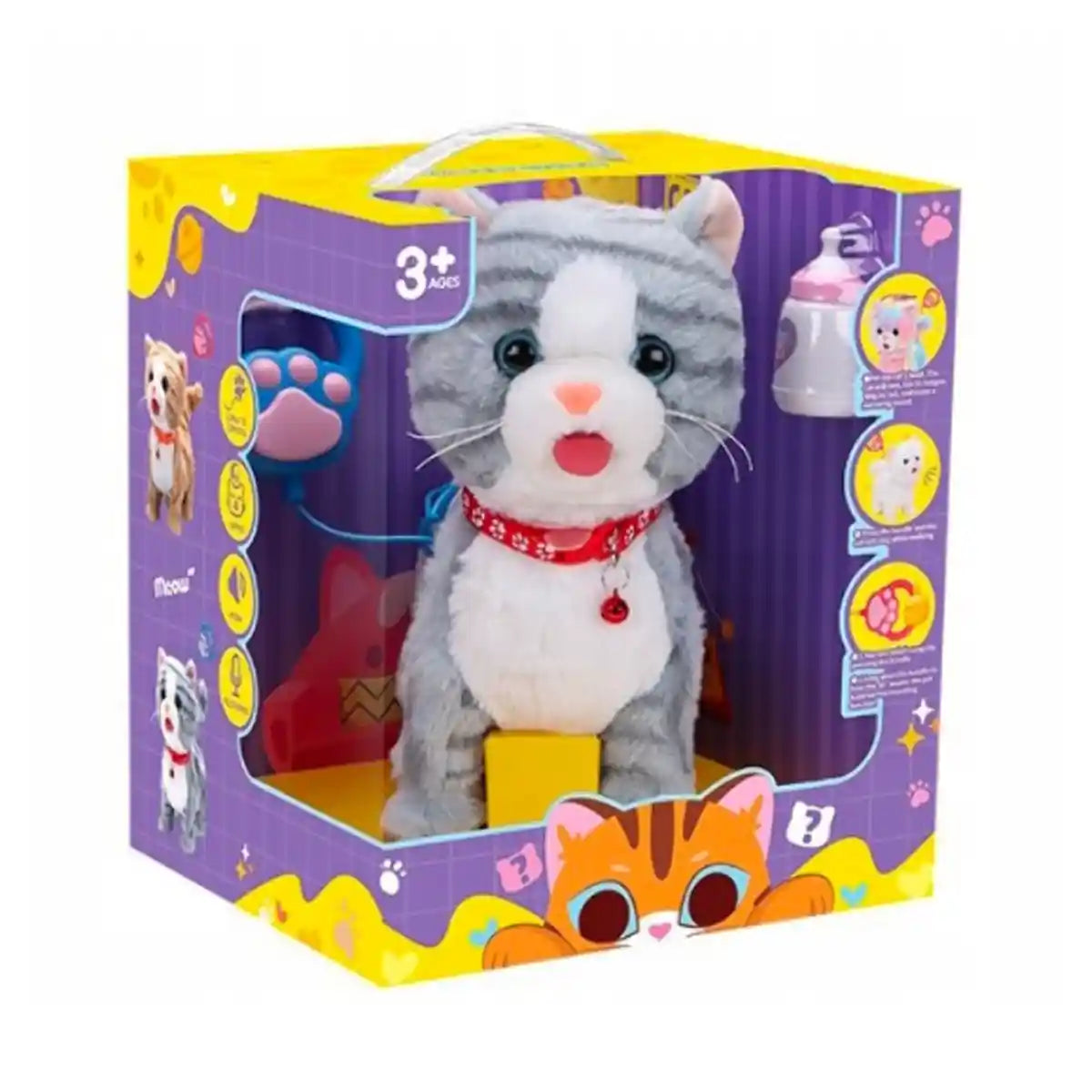 Interactive ألعاب محشوة Grey Cat Toy مجموعة 3yrs+
