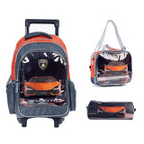LAMBORGHINI Trolley Bag 2 Main Compartments and 2 Side Pockets 18" W/ LUNCH BAG&PENCIL CASE - Kiddy Zone