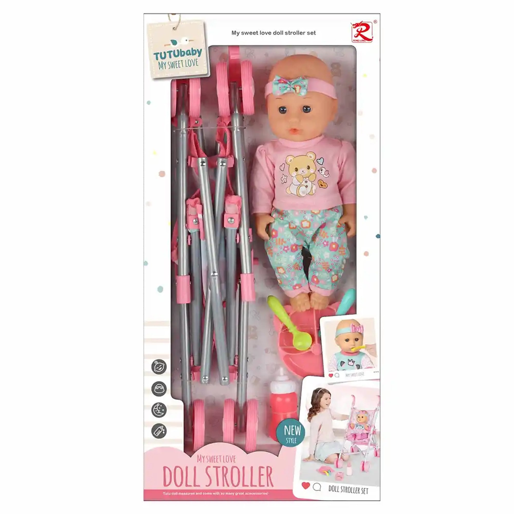 Tutu Babby Doll, my sweet love with stroller - Pink - Kiddy Zone