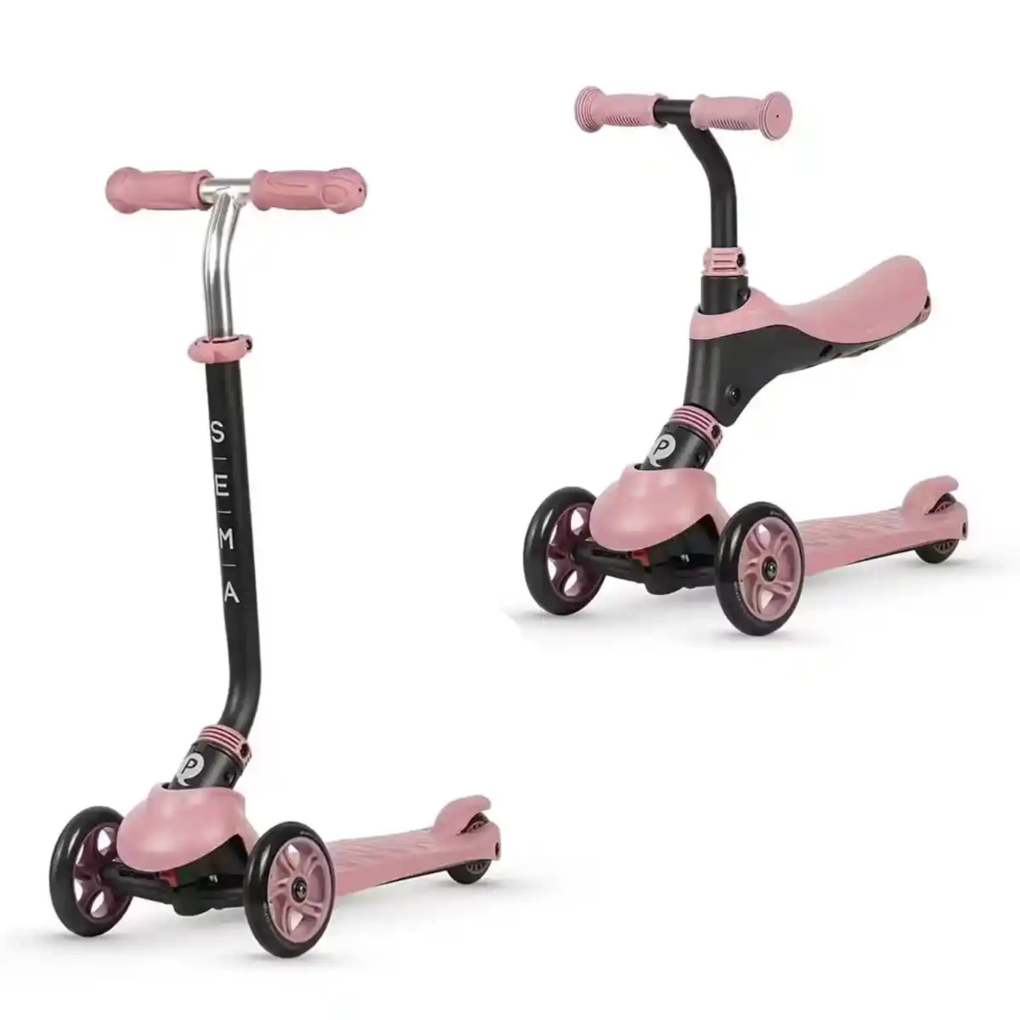 QPLAY SEMA EVO 5in1 scooter with 2in1 LED Flashing Front Wheels and Skate Board Coral Pink - Kiddy Zone