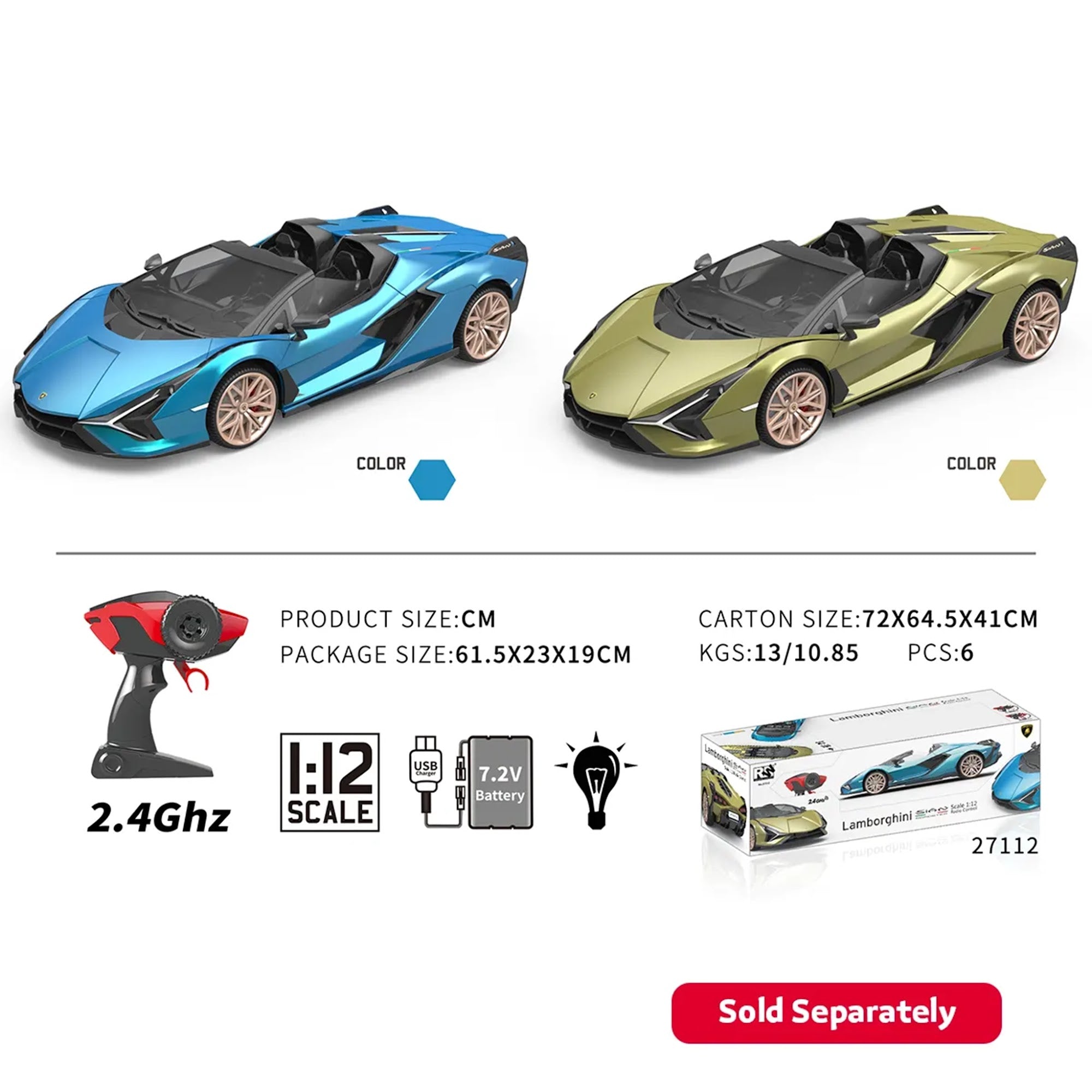 1:12 2.4GHz LAMBORGHINI RC CAR with battery 6YRS+ - Kiddy Zone