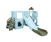 Little Toddler Playground With Climber, Upper Deck-Lower Storage, Drawing Board, Slide And Height Adjust Swing Set, Cofee-Off White