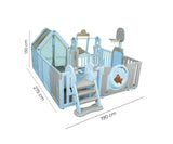 Little Toddler Bear Moon Playpen (No Mat), Drawing Board, Basketball Hoop, Small House, Swing - Slide, White - Biege