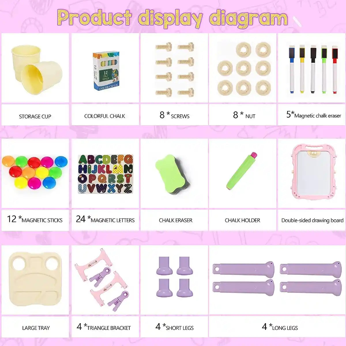 Long foot magnetic double-sided learning boards - Pink