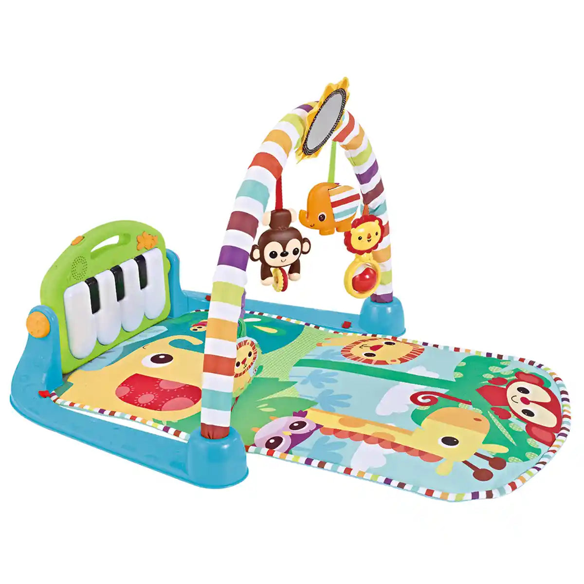 BABY PLAYING MAT W/ BAR, PLASTIC TOYS, PLUSH & MIRROR
