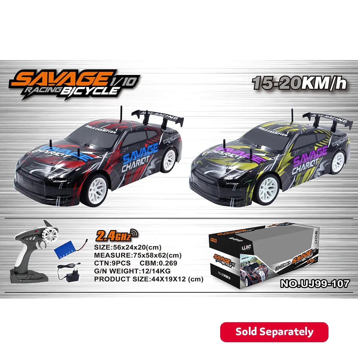 1:10 2.4g 4-Way High Speed Savage Chariot R/C Car (7.2v,25km/H,Red) Including Electricity