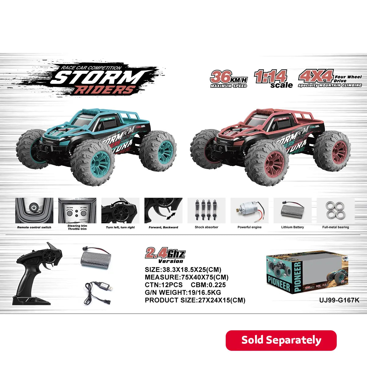 R/C 1:14 Storm Rider High Speed Car 36km/H (Including Electricity) (2.4g , 7.4v Red) 8yrs+