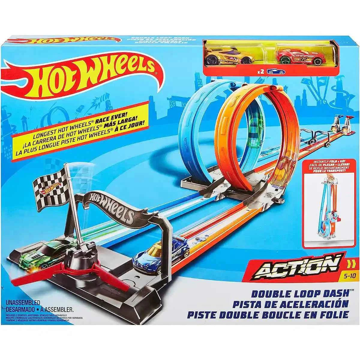Hot Wheels DOUBLE LOOP DASH TRACKSET - Kiddy Zone