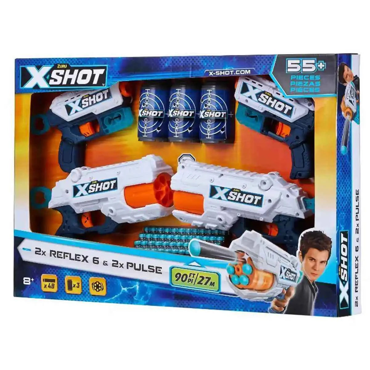 X-Shot Excel - Combo Pack (2  Kickback,2 REFLEX 6, 3Cans,48Darts)