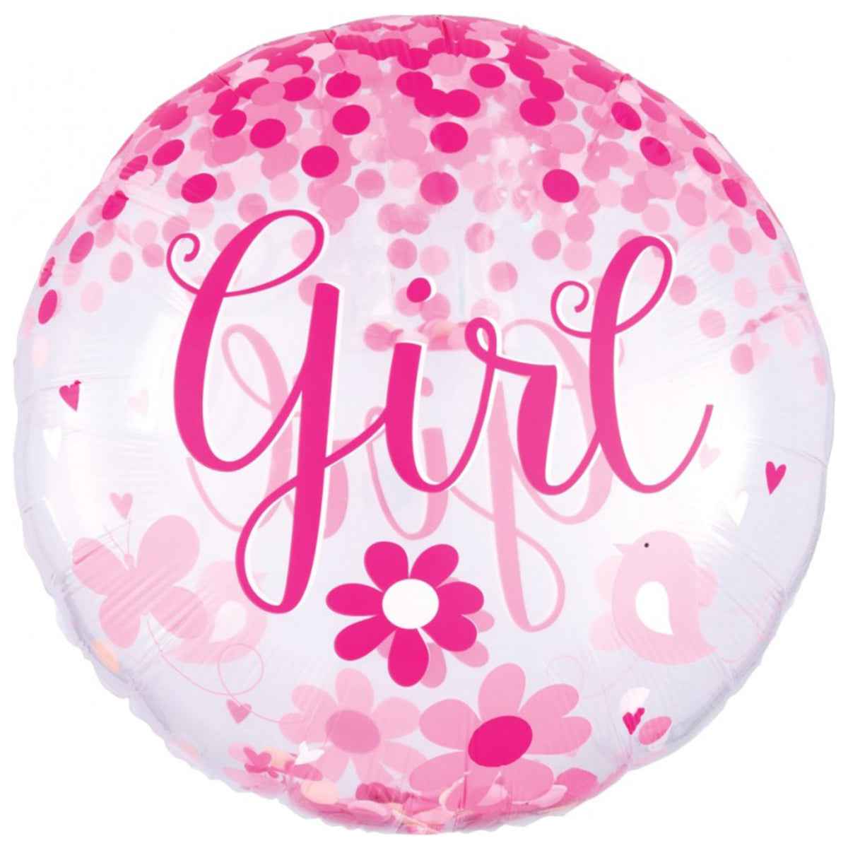 P60 BABY GIRL CONFETTI BALLOON 28in - Kiddy Zone