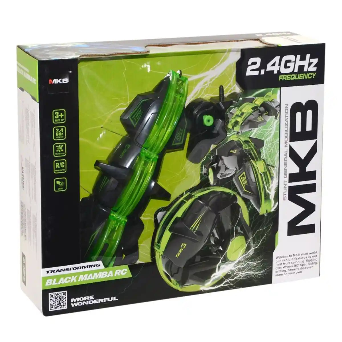 R/C Stunt Car 2.4ghz Transforming Black Mamba 3+