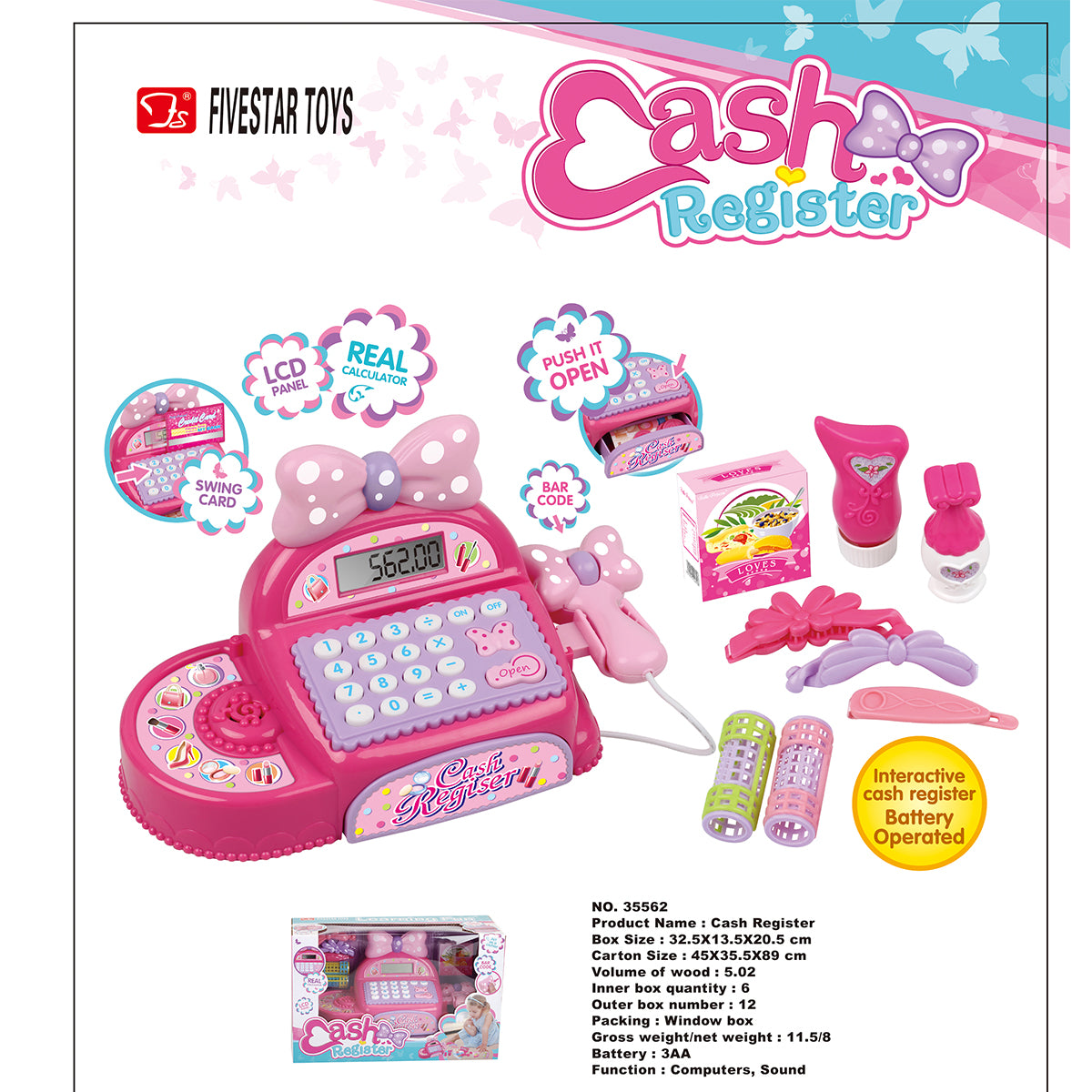 Fivestar Cash Register (Pink) With Calculation, Voice 3yrs+