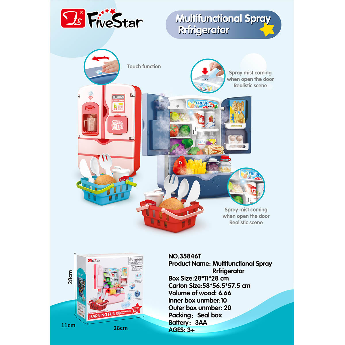 Fivestar Refrigerator Toy With Spray (Mix Color Pink /Blue) 3yrs+