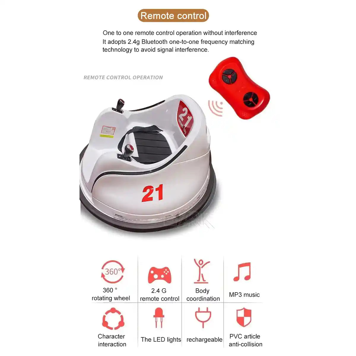 Bumper Spinning 360° Ride On Car White W/ 2motors - Kiddy Zone