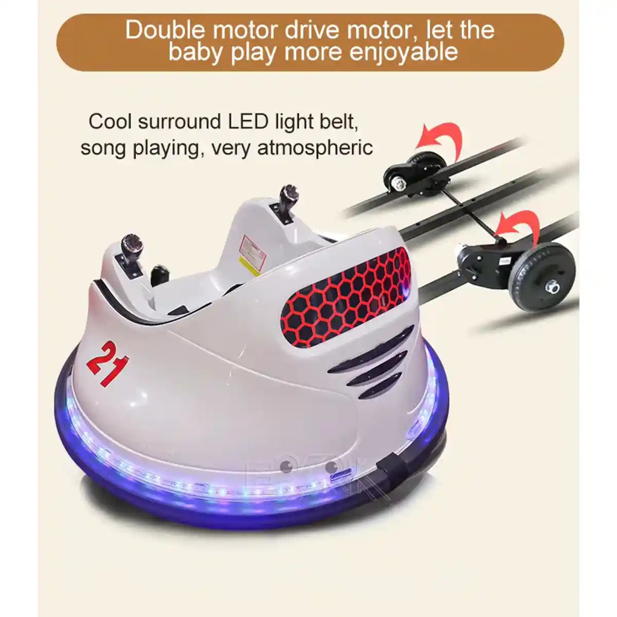 Bumper Spinning 360° Ride On Car White W/ 2motors - Kiddy Zone
