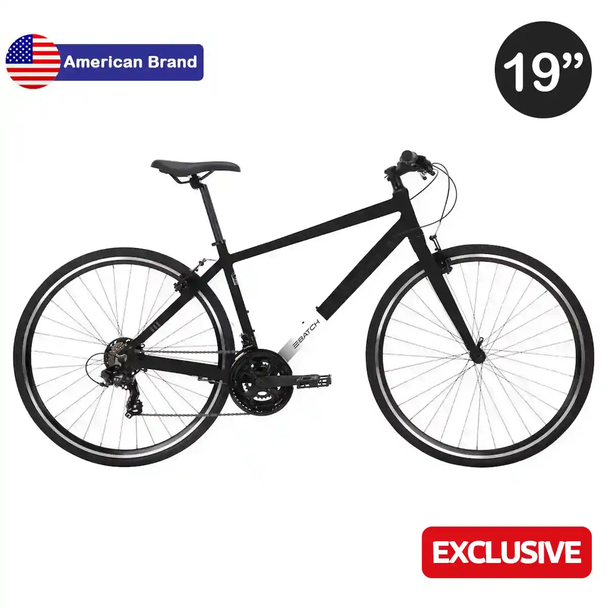 BATCH FITNESS HYBRID BIKES 700C LARGE BLACK 19"