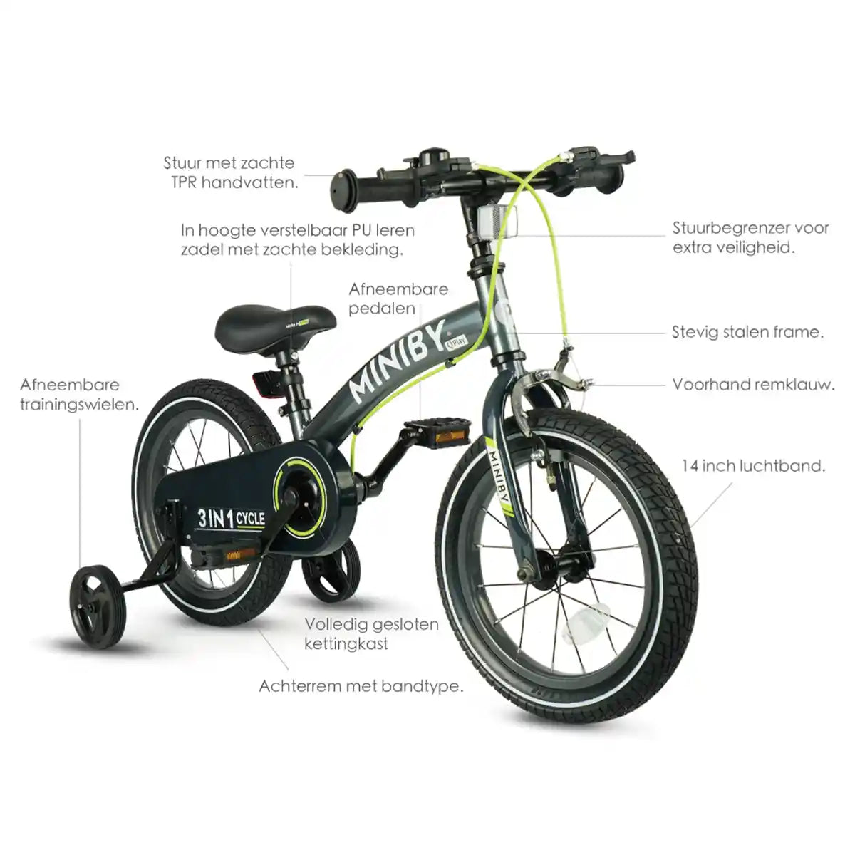 QPLAY MINIBY 3in1 bicycle (14inch) Green - Kiddy Zone