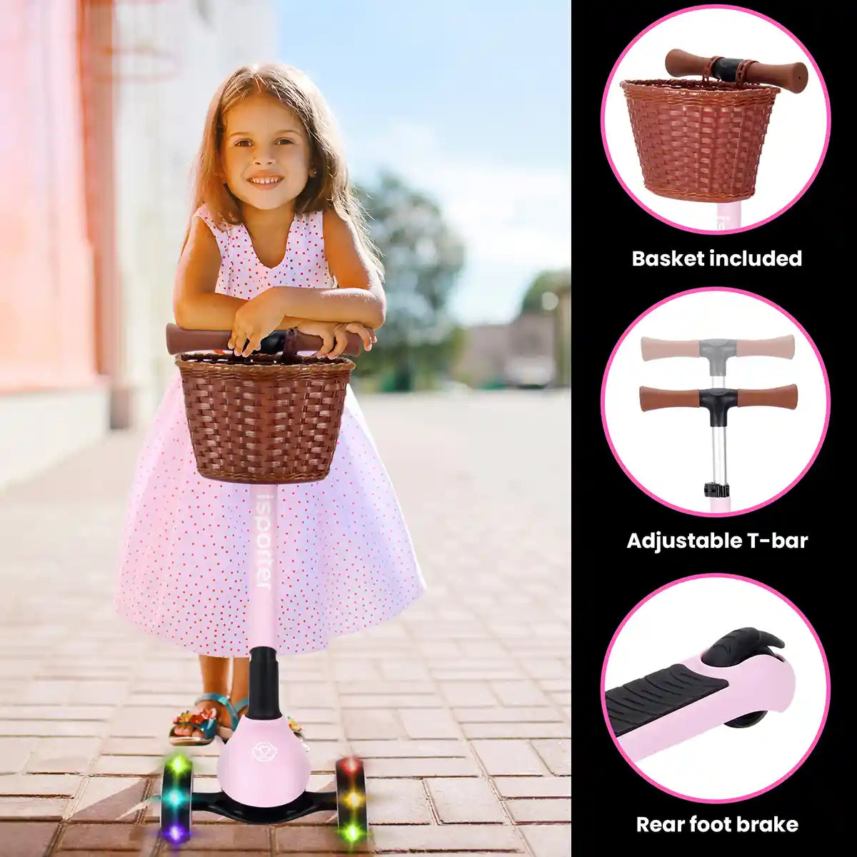 iSporter Pro Scooter With Basket M6 Pink