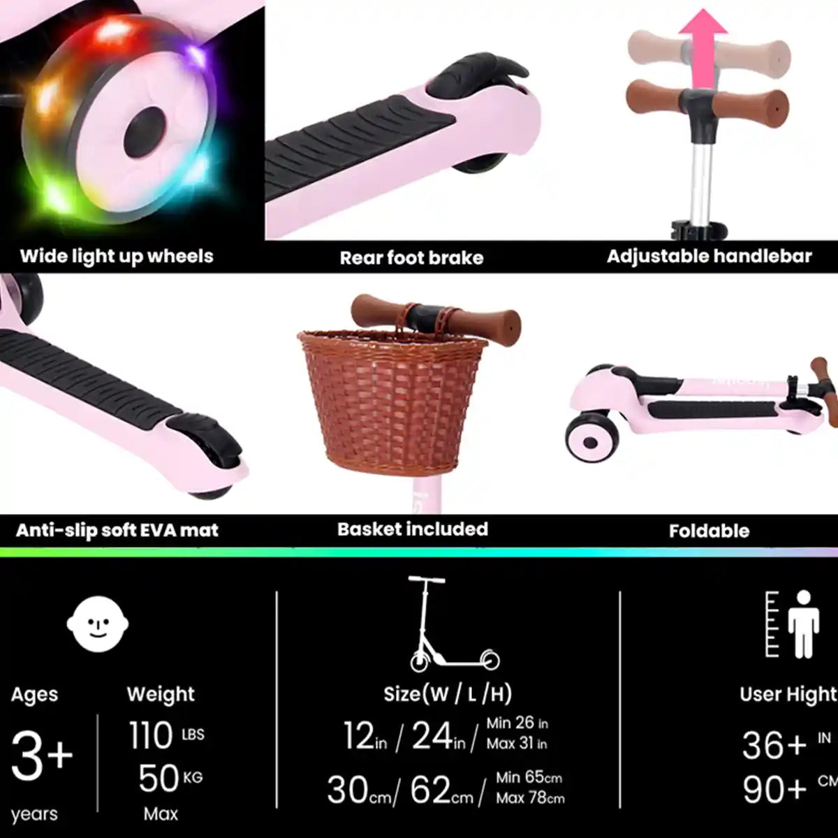 iSporter Pro Scooter With Basket M6 Pink