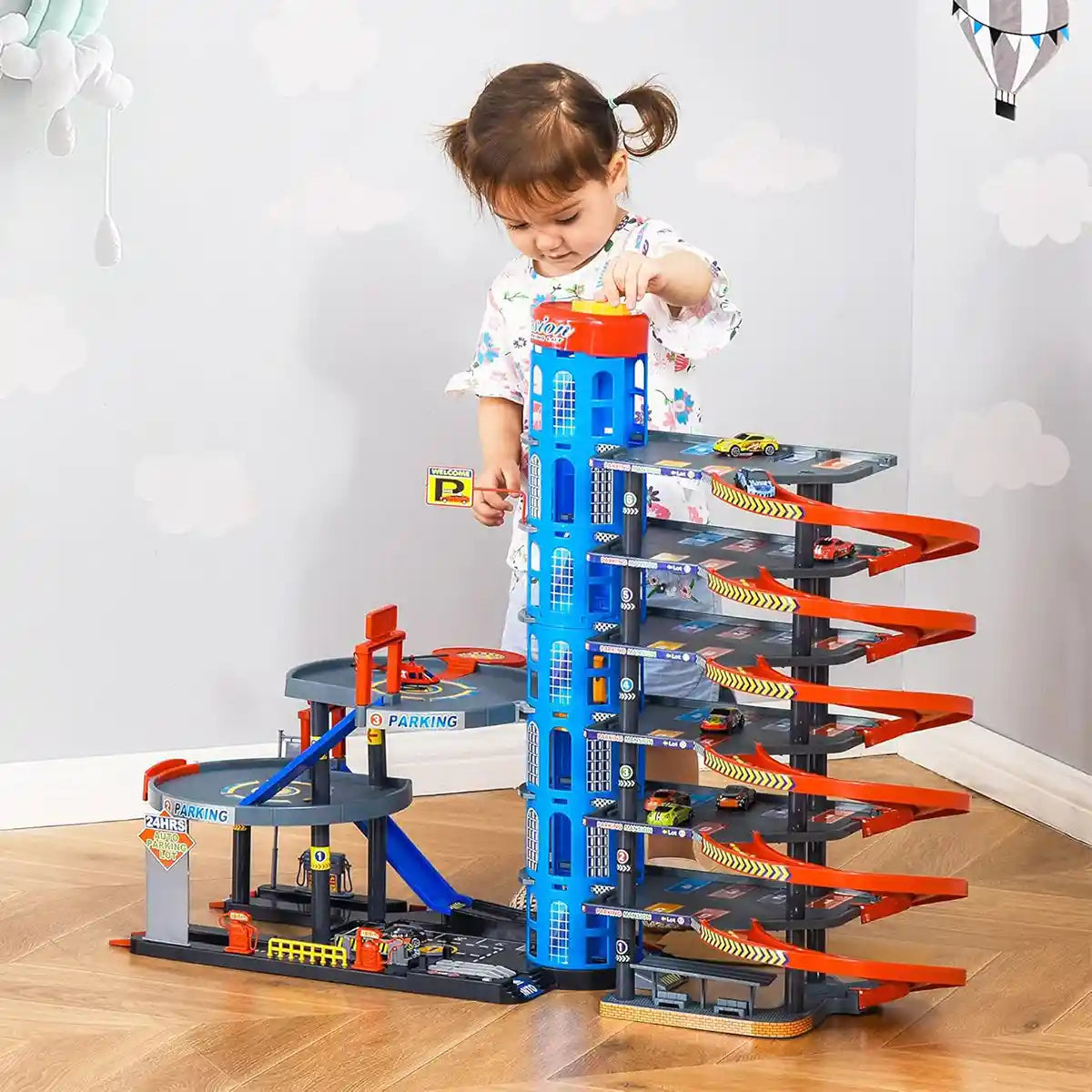 Car And Garage Parking Lot Set