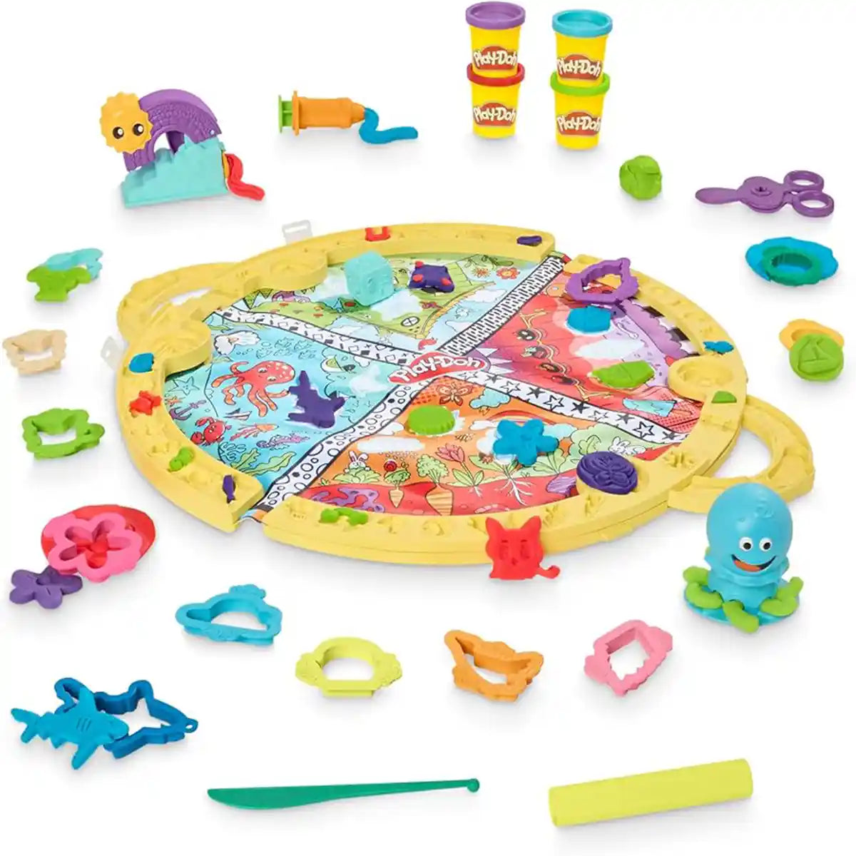 Playdoh Fold Go Playmat Starter Set with 19 Accessories, Preschool Toys for 3 Year Old Girls Boys Up, Kids Arts Crafts