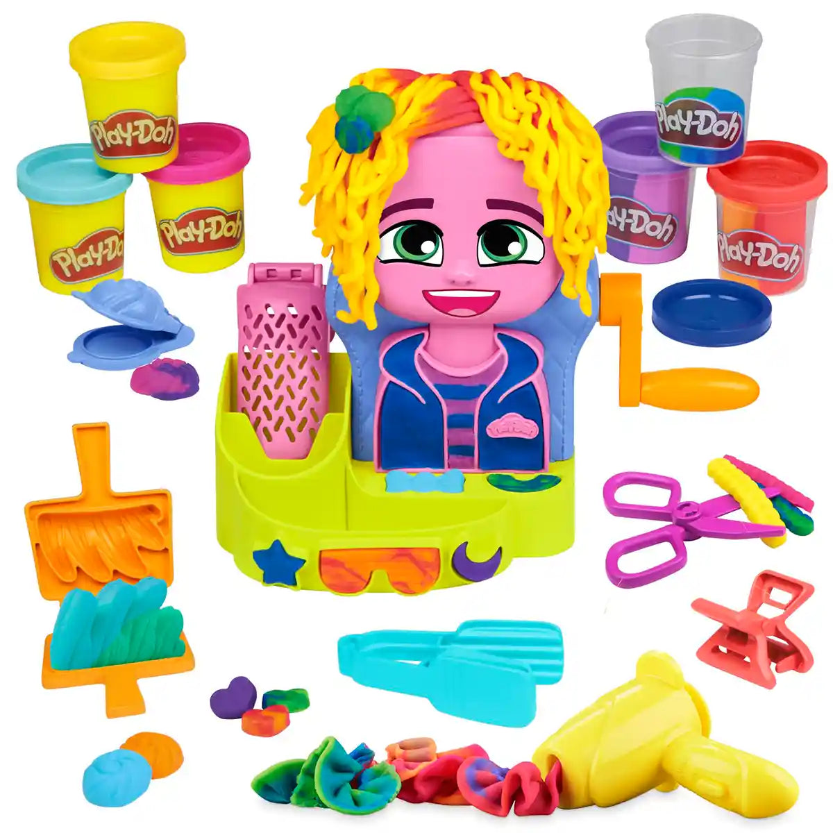 Playdoh Hair Stylin' Salon Playset with 6 Cans, Pretend Play Toys for  3+