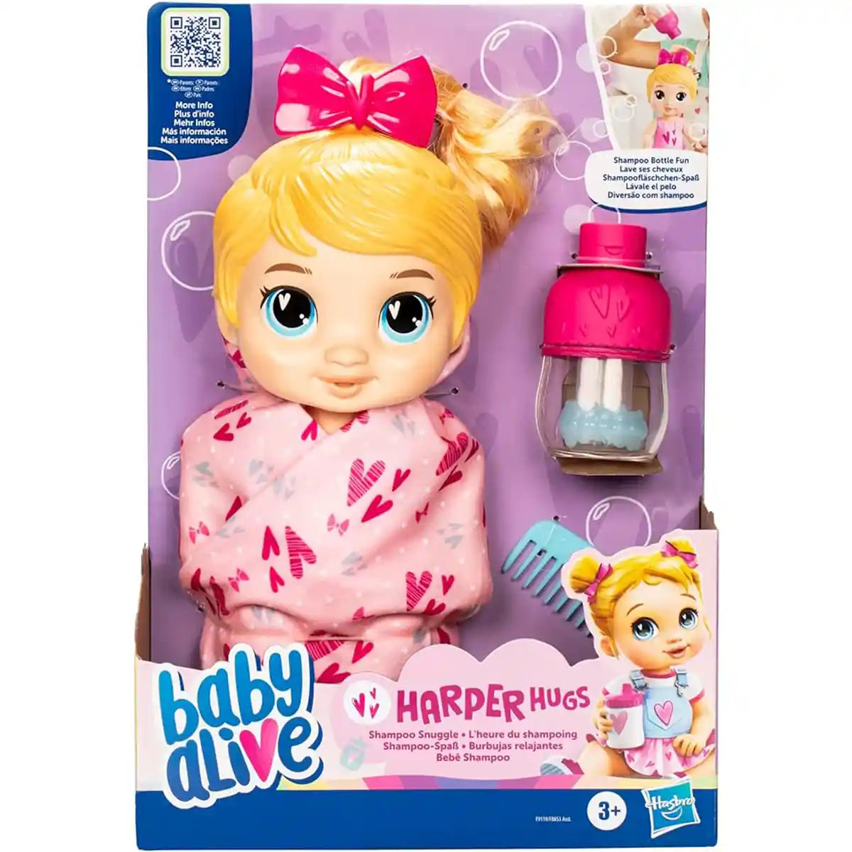 Baby Alive Shampoo Snuggle Harper Hugs Blonde Hair 11 Inch Water Baby Doll Playset, Toys for 3 Year Old Girls &amp; Up