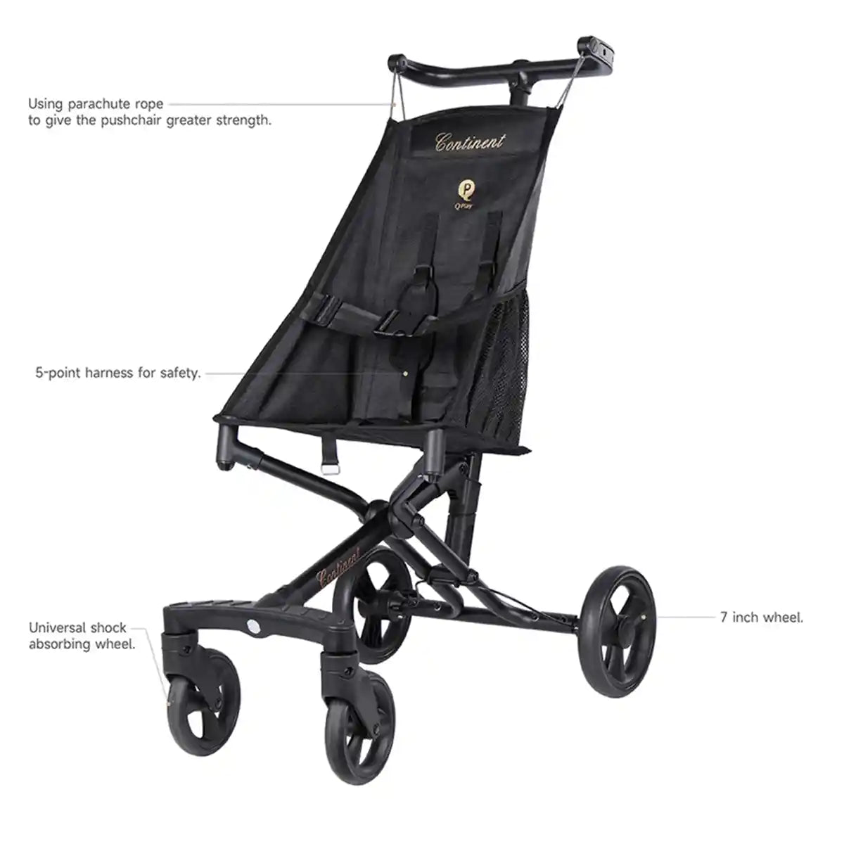 QPLAY T28 PUSHCHAIR BLACK 6M-5YRS OLD - Kiddy Zone