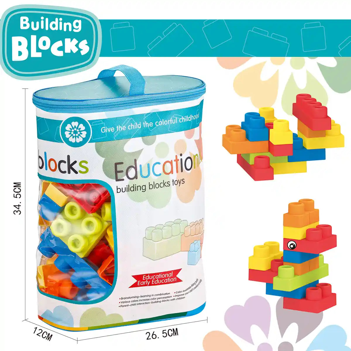 Educational Soft Building Blocks Toys (96pcs) Blue 18m+