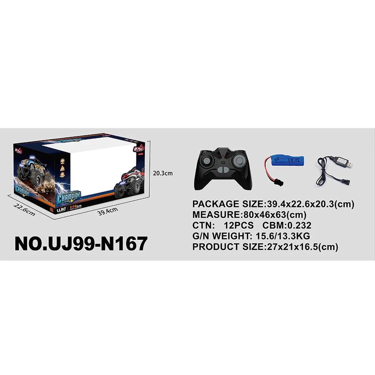 R/C 1:14 2.4g Bigfoot Monster Off Road Vehicle (With Lights) (Including Power) 8yrs+