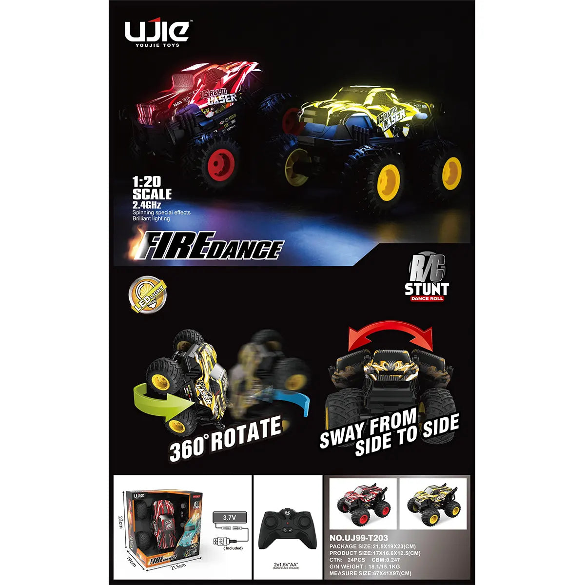 R/C Fire Dance 1:20 Stunt Dance Car 2.4g (Light Music) 360 degree 8+