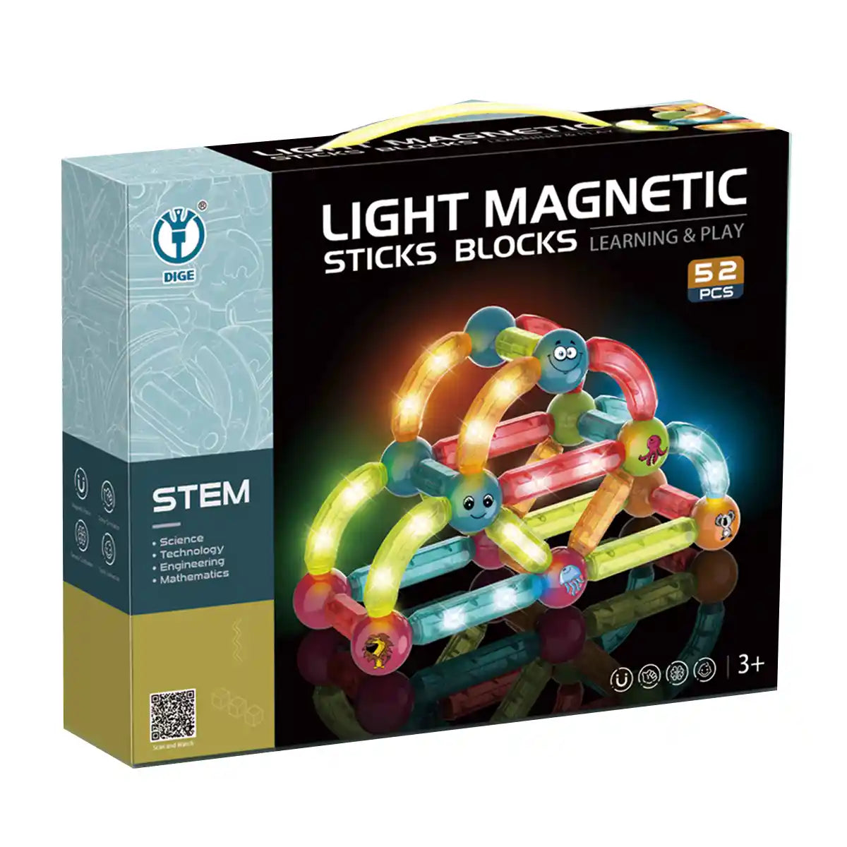 Light magnetic rod building block 52pcs 3YRS+