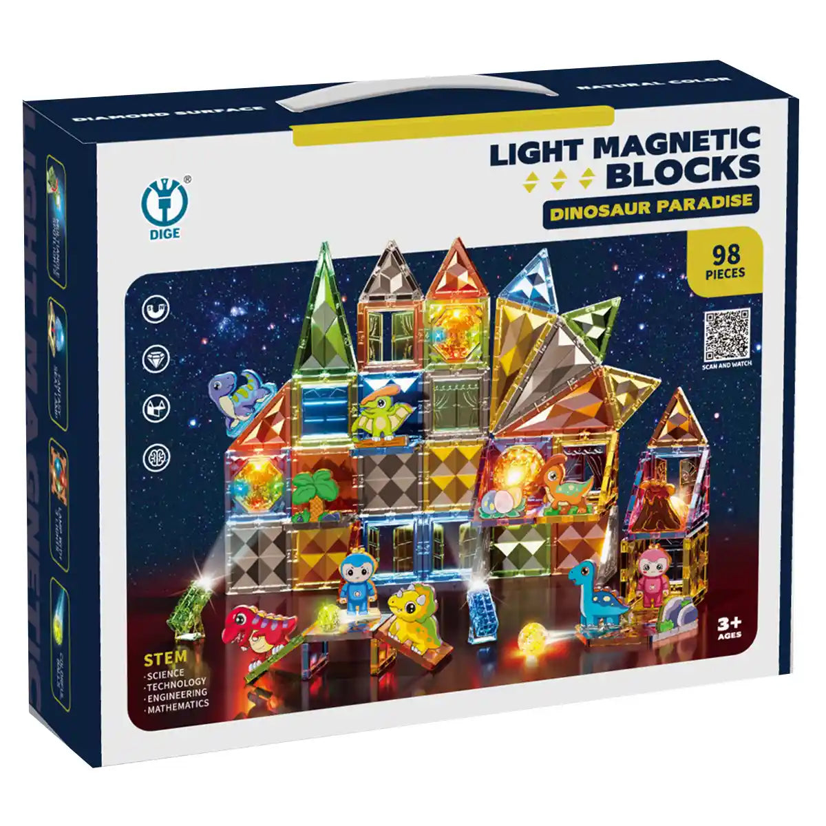 Jade Diamond Magnetic Building Block Dinosaur Park (Lighting Version) 98PCS 3YRS+