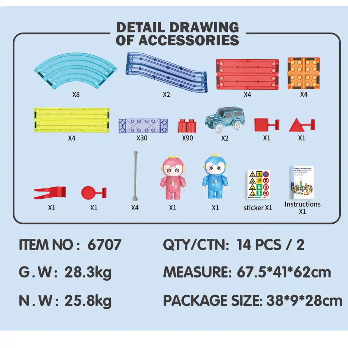 154pcs magnetic blocks for rail car 3YRS