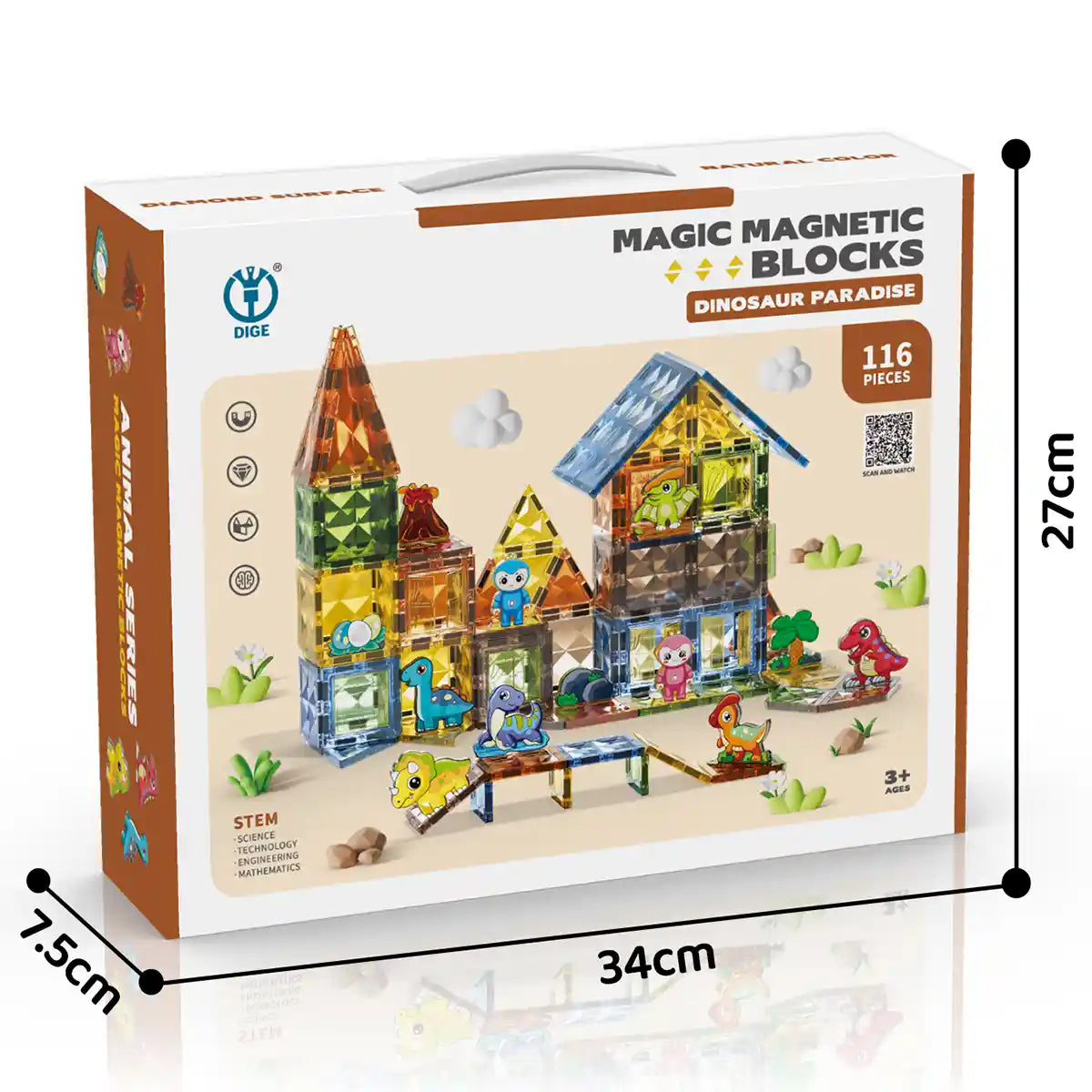Jade Diamond Magnetic Building Block Dinosaur Park 116PCS 3YRS+