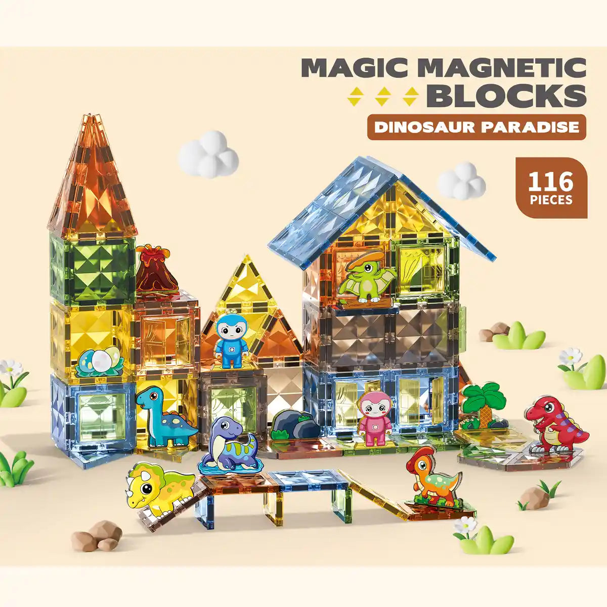 Jade Diamond Magnetic Building Block Dinosaur Park 116PCS 3YRS+